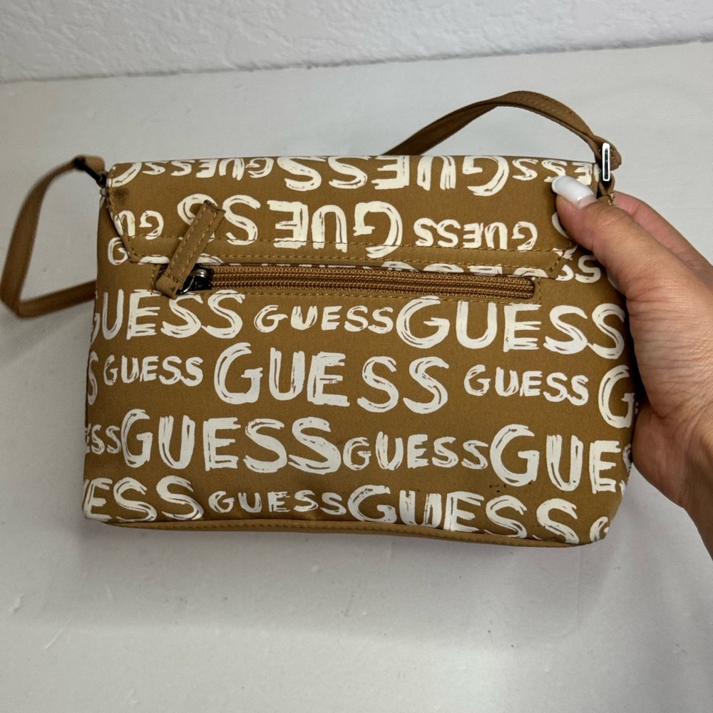 Vintage Y2K Guess Print Logo Tan Shoulder Bag - Picture 3 of 11